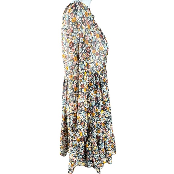 ZARA Deep Navy Blue Floral Flouncy Mini Dress, Size M. - Picture 3 of 9